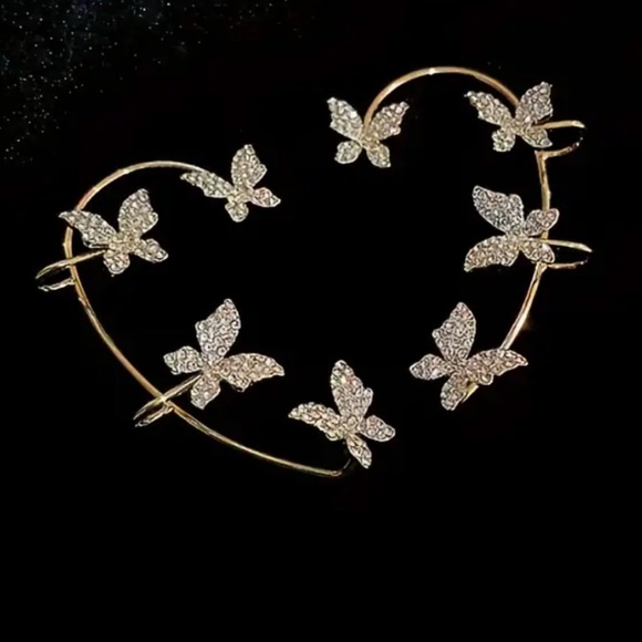 CZ Diamond Butterfly Gold Plated Ear Cuff Earrings Climbers LAST PAIR - Picture 2 of 12